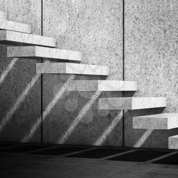 Abstract empty white interior background, concrete stairs with shadow pattern. 3d render illustration