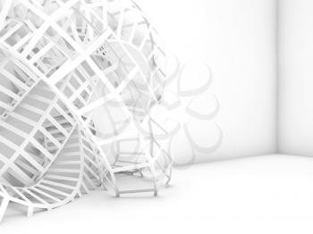 Abstract digital background, white wire-frame structure installation. 3d illustration