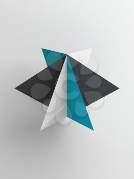 Abstract triangulated object over gray background, vertical 3d render illustration