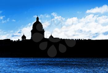 Black cityscape silhouette of St.Petersburg, Russia