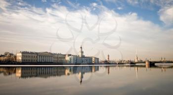 Classical panorama of Neva river in the historical center of Saint-Petersburg, Russia