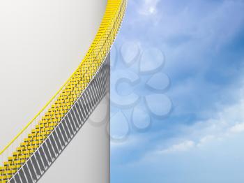 Modern architecture background, yellow stairs goes over round white wall, 3d illustration
