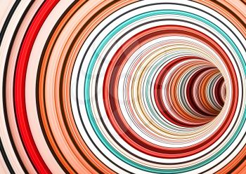 Turning tunnel of colorful rings, abstract digital background pattern, 3d render illustration