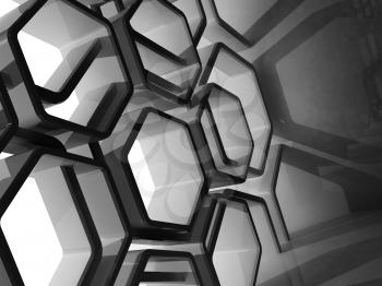 Abstract shiny black honeycomb structure background, 3d illustration