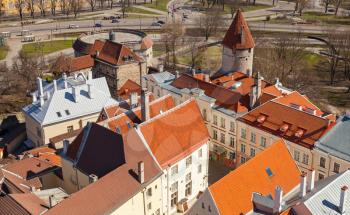 Aerial view on old town with fortress in Tallinn, Estonia