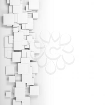 Abstract installation of random squares structure over white background. 3d illustration