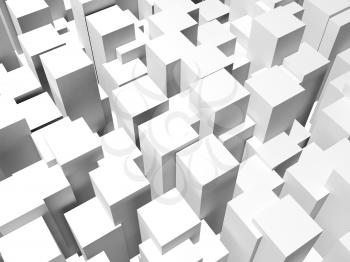 Abstract digital background with random extruded white boxes. 3d illustration