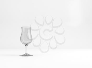 Empty standard Madeira dessert wine glass with soft shadow stands over white background, 3d rendering illustration
