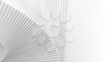 Abstract geometric background with copy space blank area on the right side, parametric installation with white spiral structure, 3d rendering illustration