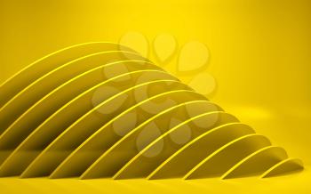 Abstract cgi background with illuminating yellow installation. 3d rendering illustration