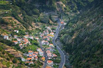Serra de Agua. Mountain landscape with small village. Madeira Island, Portugal
