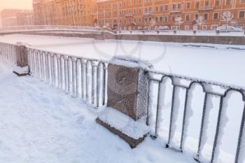 Griboyedov Canal coast at winter day. Cityscape of Saint-Petersburg, Russia