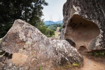 Dark rocks of Filitosa, megalithic site in southern Corsica island, France