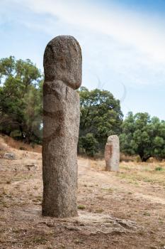 Prehistoric stone statues in Filitosa. It is a megalithic site in southern Corsica, France
