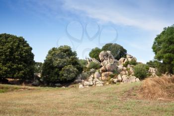 Summer landscape of Filitosa, megalithic site in southern Corsica, France