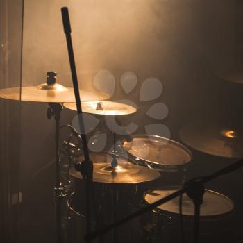 Live music theme, rock band drum set with cymbals