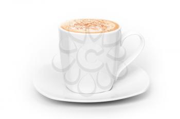 Big white cup of cappuccino above white background