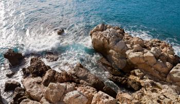France, Nice: breaking waves with rocks