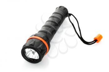 Portable waterproof flashlight isolated on white background