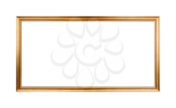 Empty horizontal wooden frame painted with gold paint isolated on white