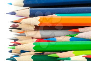 Colorful pencils. Horizontal macro photo background on white background