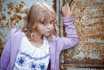 Closeup portrait of beautiful little blond Russian girl