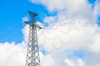 Lattice-type steel tower of high-voltage line. Overhead power line details. The structure used to transmit electrical energy in electric power transmission and distribution