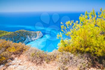 Navagio bay, Greece, coastal summer landscape. The most famous landmark of Greek island Zakynthos