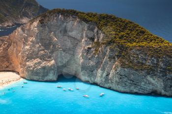 Landscape of Navagio bay, Greece. Ship Wreck beach. The most popular natural landmark of Zakynthos, Greek island in the Ionian Sea