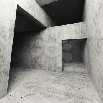 Abstract dark empty concrete interior with doorways, square 3d illustration