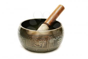 Tibetian singing bowl isolated on white