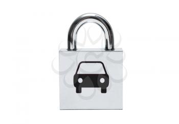Silver car padlock isolated on white