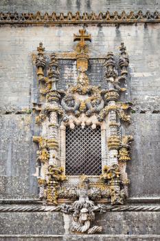 The famous chapterhouse window in The Convent of the Order of Christ in Tomar, Portugal