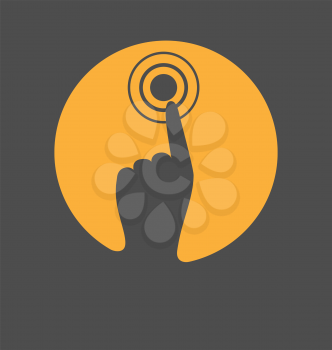 Icon with hand finger press on touchscreen isolated on gray background