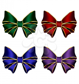 Four multicolored silk bows isolated on white background