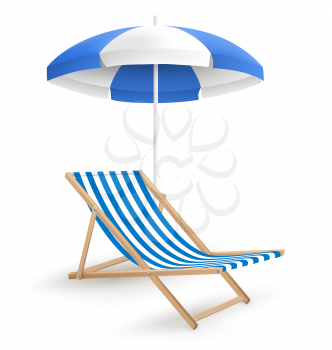 Sun beach umbrella with beach chair isolated on white background