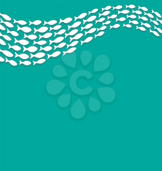Shoal of white fishes isolated on cyan