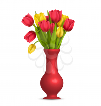 Tulips in vase isolated on white background