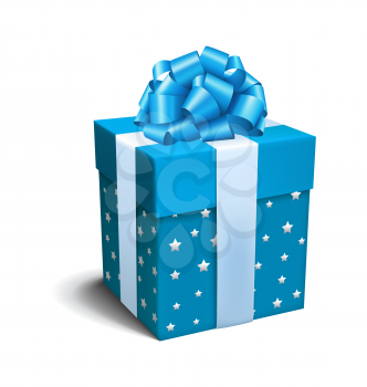 Blue Celebration Gift Box with Bow Isolated on White Background