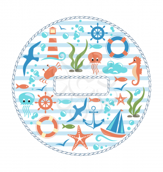 Sea life circle icon isolated on white background