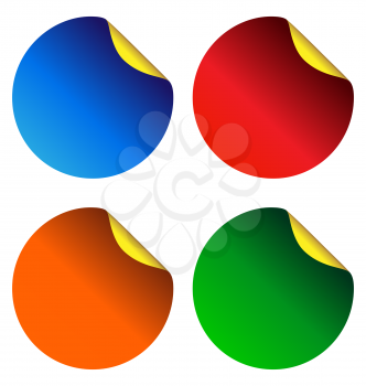 Four bright multicolored stickers isolated on white background