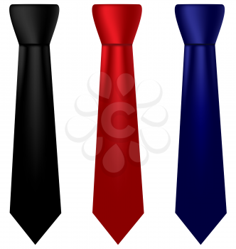 Three multicolored silk ties isolated on white background