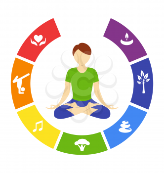 Yoga lifestyle circle with human isolated on white background