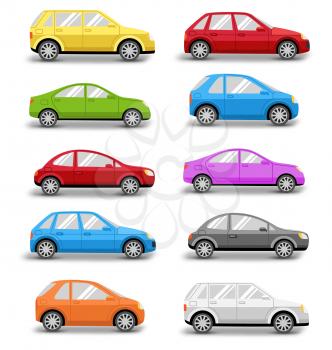Multicolored Cars Collection with Shadow Isolated on White Background