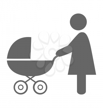 Woman with pram pictogram flat icon isolated on white background