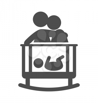 Parents put to sleep the baby pictogram flat icon isolated on white background
