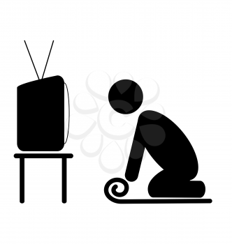 TV yoga tutorial lesson man pictogram flat icon isolated on white background