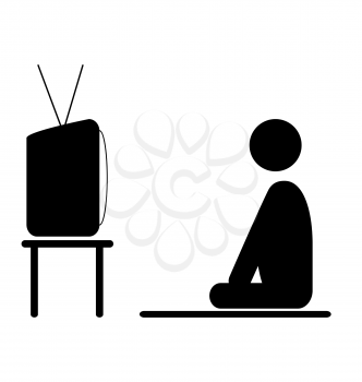 Watch TV program man pictogram flat icon isolated on white background