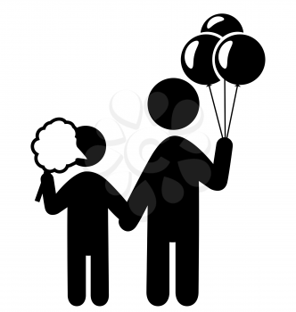 Entertainment Pictograms Flat Family Icon with Cotton candy and Balloons Isolated on White Background