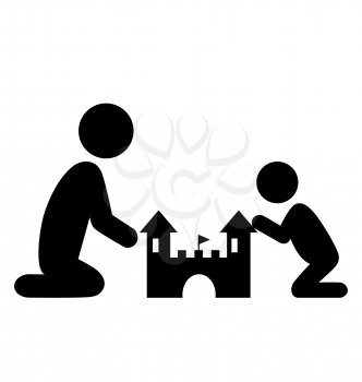 Pictograms Flat Family Icon with Sand Castle Isolated on White Background
